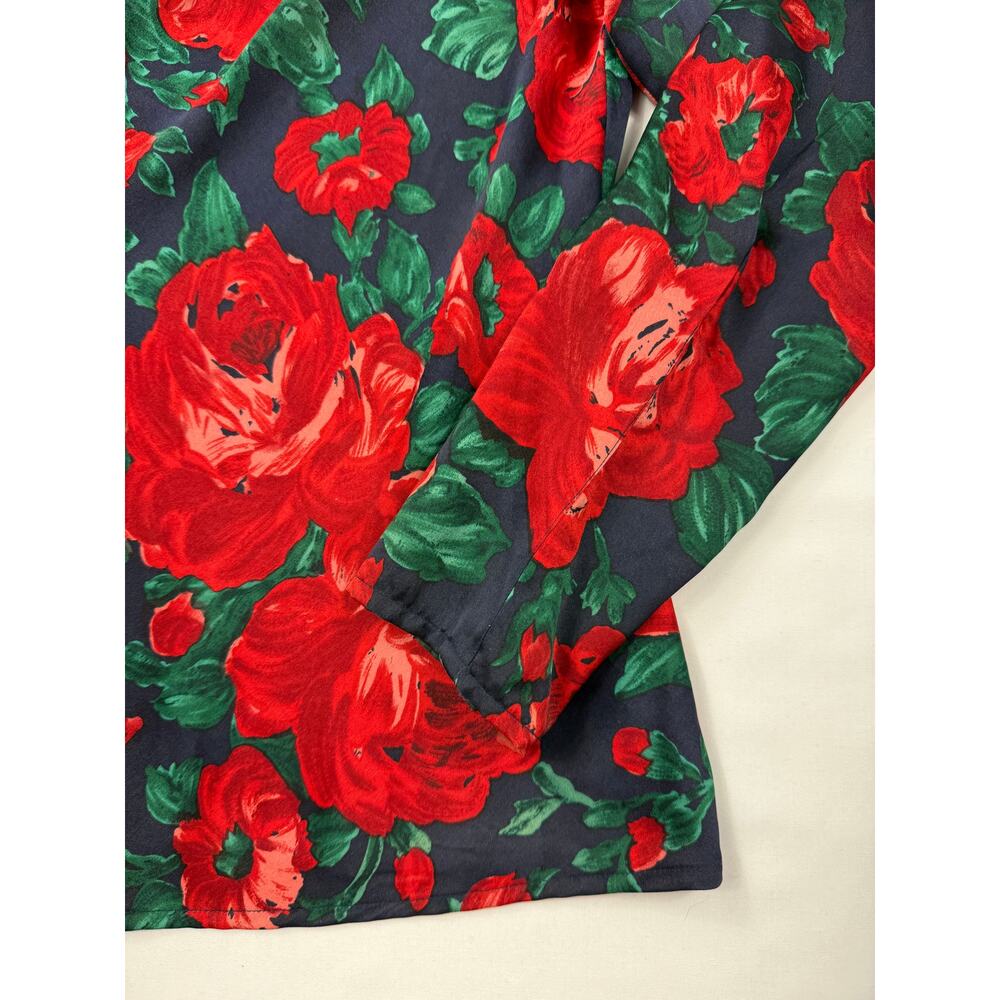 Vintage Carlisle 100% silk Floral print Sz 10 Blouse Red Roses long sleeve - Picture 6 of 11